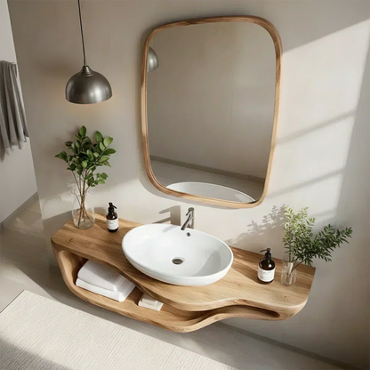 Handcrafted Live Edge Floating Bathroom Vanity With Shelf - Rustirawood