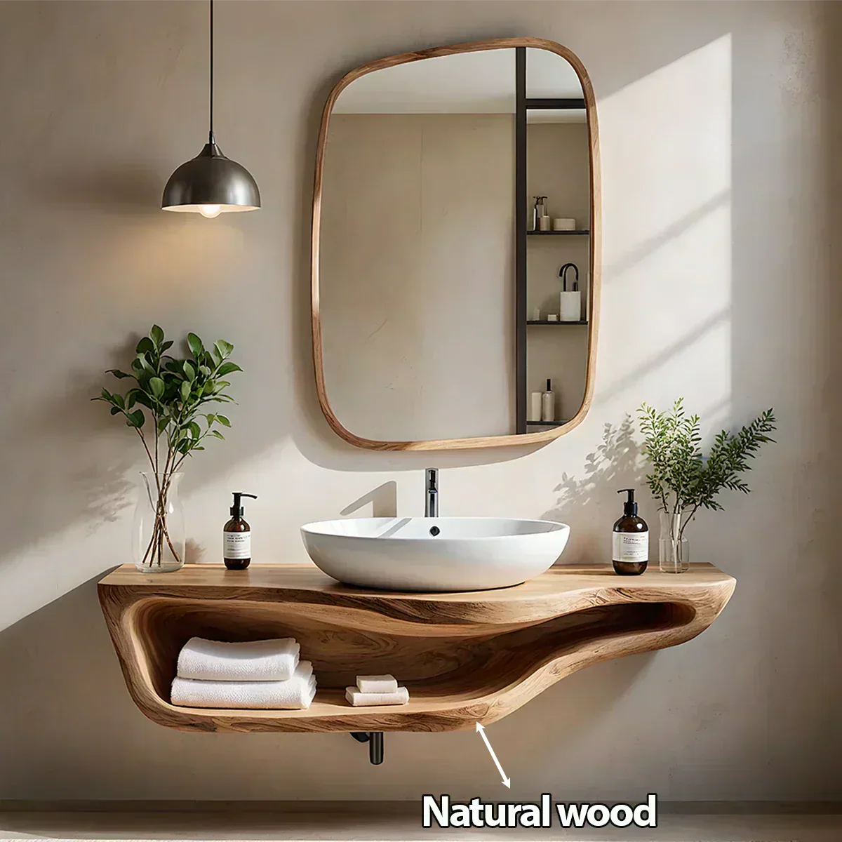 Handcrafted Live Edge Floating Bathroom Vanity With Shelf - Rustirawood