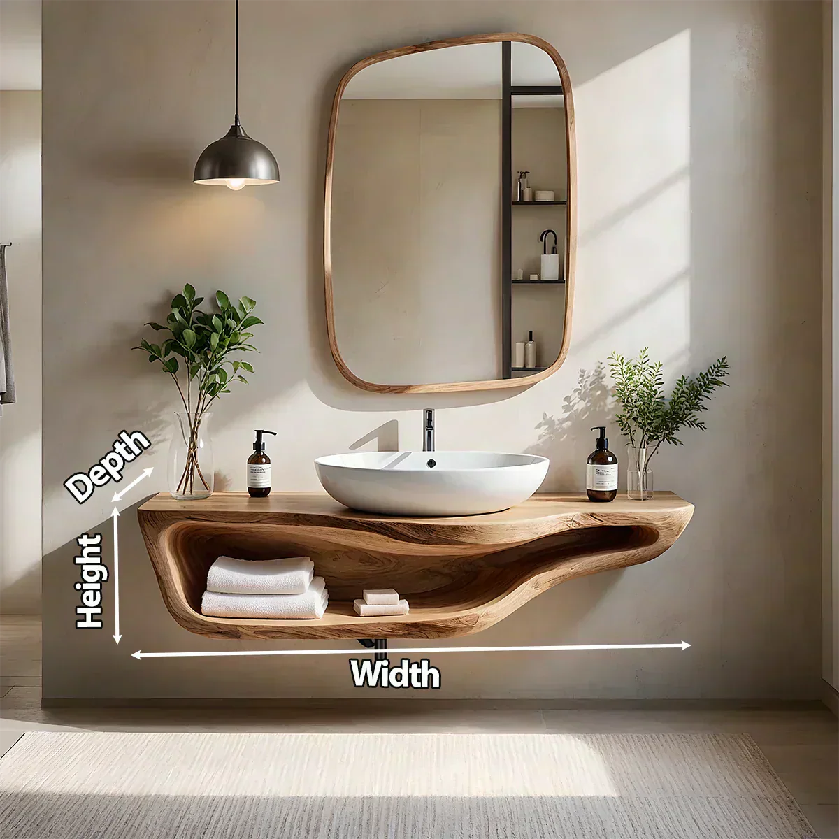 Handcrafted Live Edge Floating Bathroom Vanity With Shelf - Rustirawood