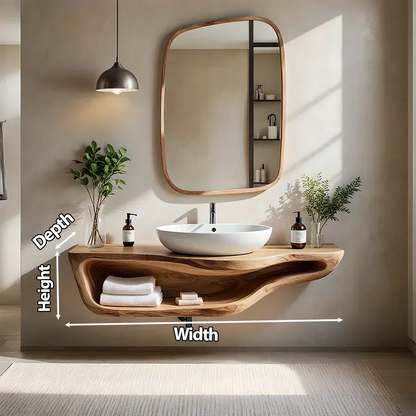 Handcrafted Live Edge Floating Bathroom Vanity With Shelf - Rustirawood