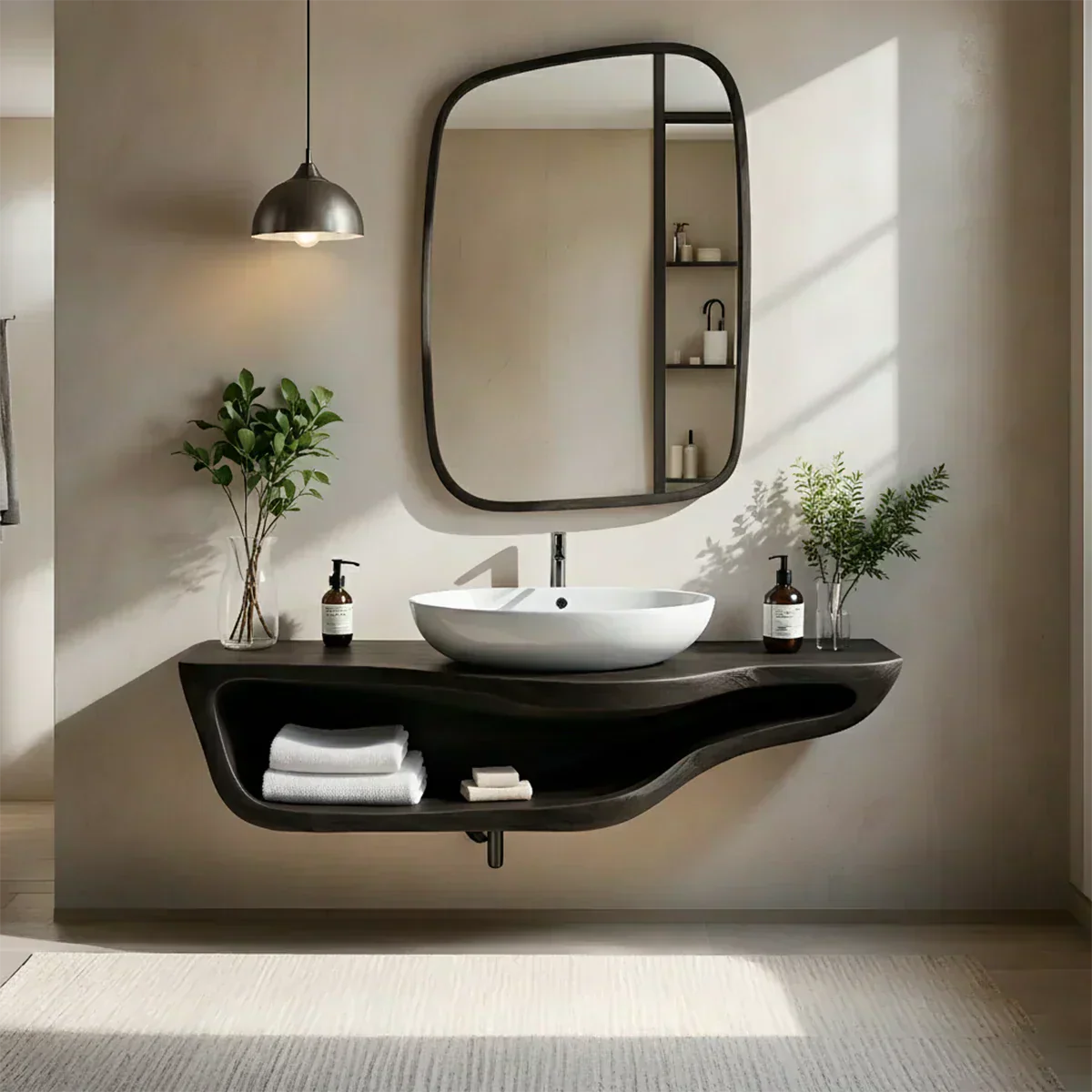 Handcrafted Live Edge Floating Bathroom Vanity With Shelf - Rustirawood