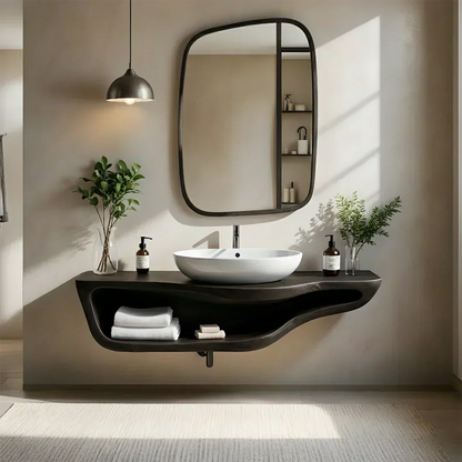 Handcrafted Live Edge Floating Bathroom Vanity With Shelf - Rustirawood