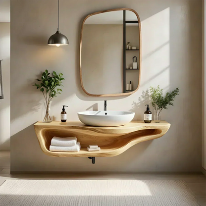 Handcrafted Live Edge Floating Bathroom Vanity With Shelf - Rustirawood