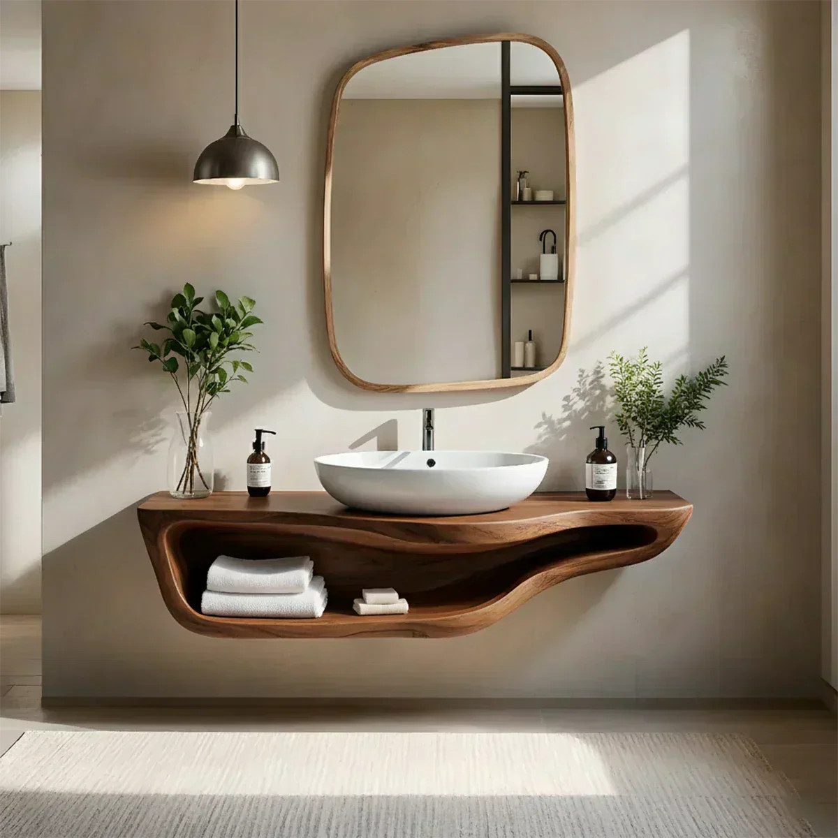 Handcrafted Live Edge Floating Bathroom Vanity With Shelf - Rustirawood