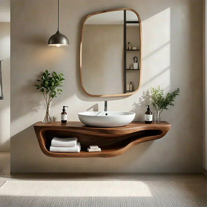 Handcrafted Live Edge Floating Bathroom Vanity With Shelf - Rustirawood