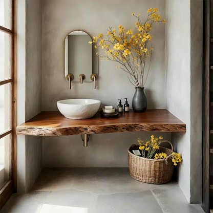 Handcrafted Live Edge Floating Vanity – Natural Solid Wood - Rustirawood
