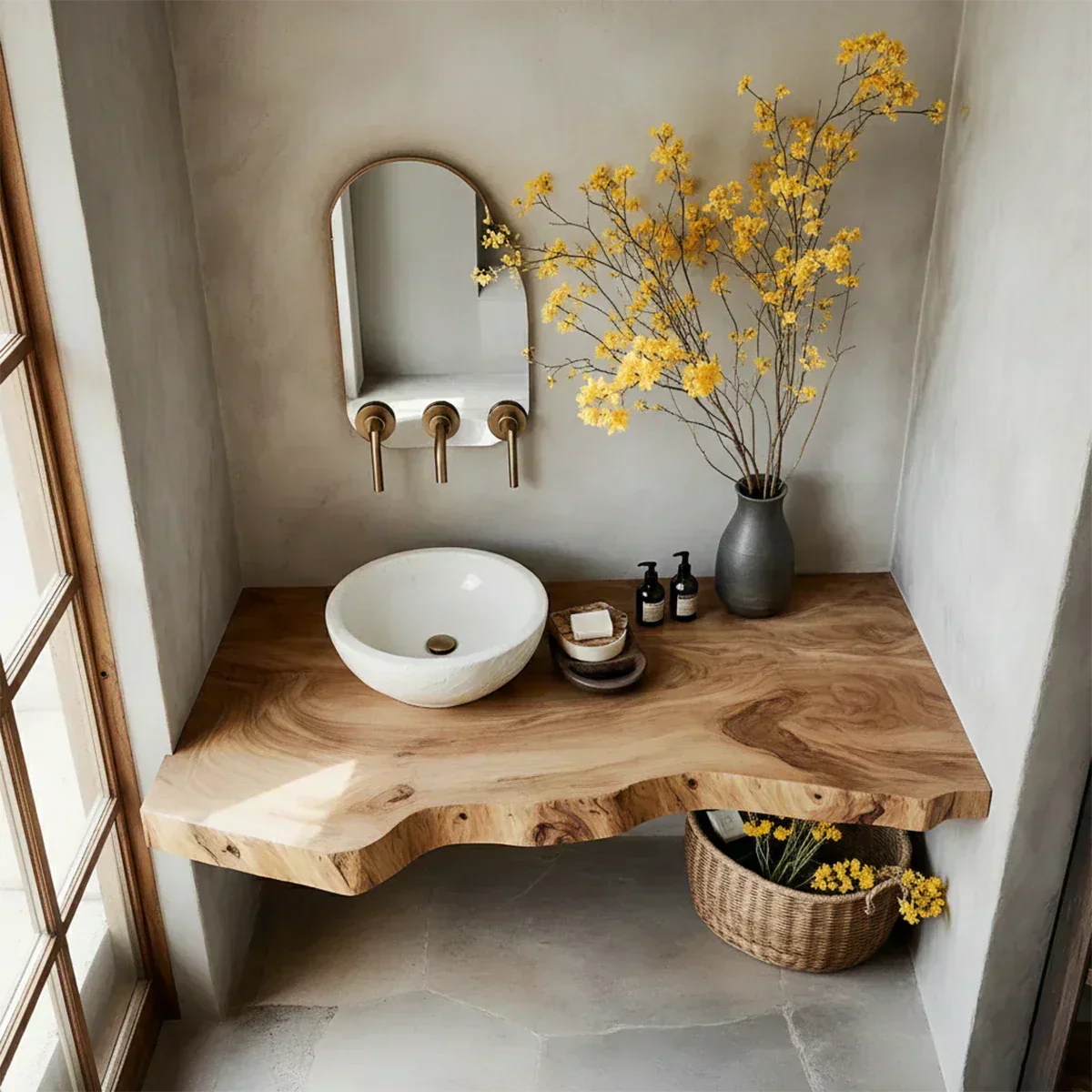 Handcrafted Live Edge Floating Vanity – Natural Solid Wood - Rustirawood