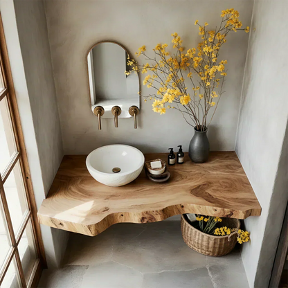 Handcrafted Live Edge Floating Vanity – Natural Solid Wood - Rustirawood
