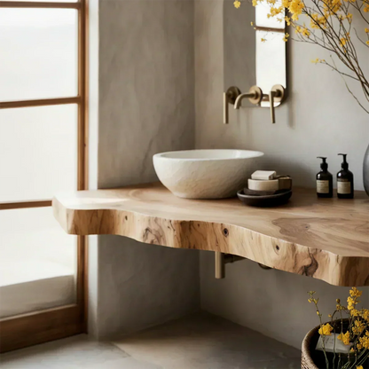 Handcrafted Live Edge Floating Vanity – Natural Solid Wood - Rustirawood