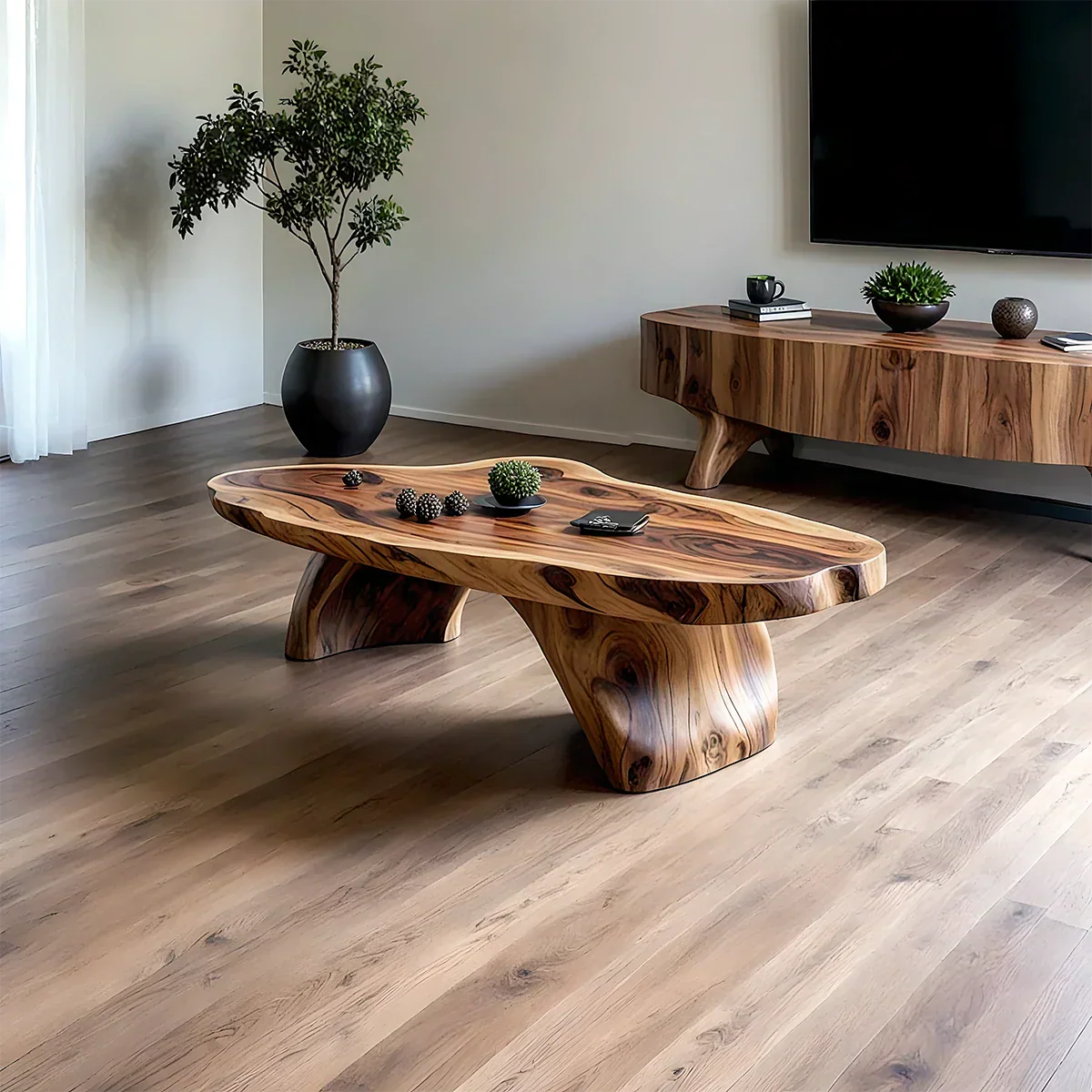 Handcrafted Live Edge Natural Solid Wood Coffee Table - Rustirawood