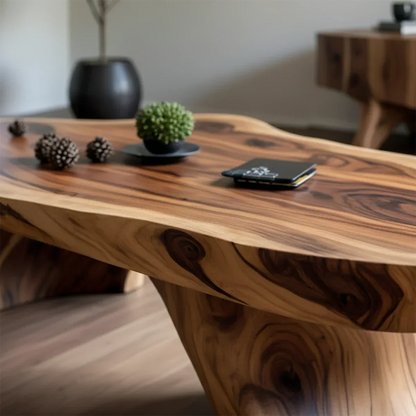 Handcrafted Live Edge Natural Solid Wood Coffee Table - Rustirawood