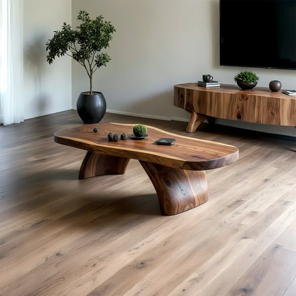 Handcrafted Live Edge Natural Solid Wood Coffee Table - Rustirawood