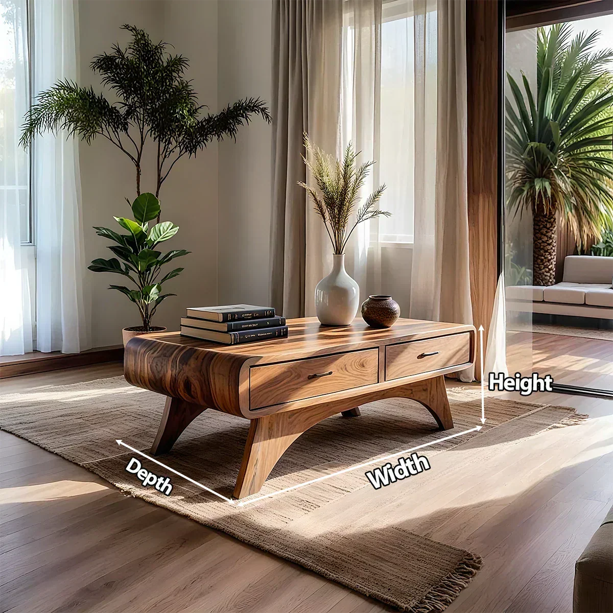 Handcrafted Mid-Century Natural Solid Wood Coffee Table with Storage - Woodenecho