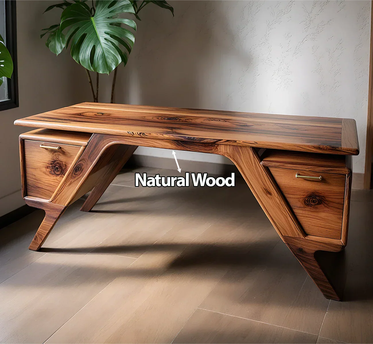 Handcrafted Natural Solid Wood Desk — Modern Angular Design - Rustirawood