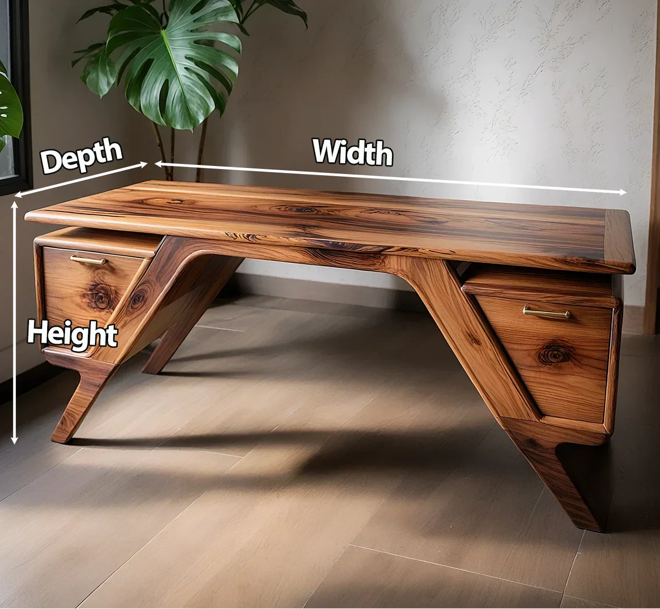 Handcrafted Natural Solid Wood Desk — Modern Angular Design - Rustirawood
