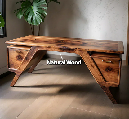 Handcrafted Natural Solid Wood Desk — Modern Angular Design - Woodenecho