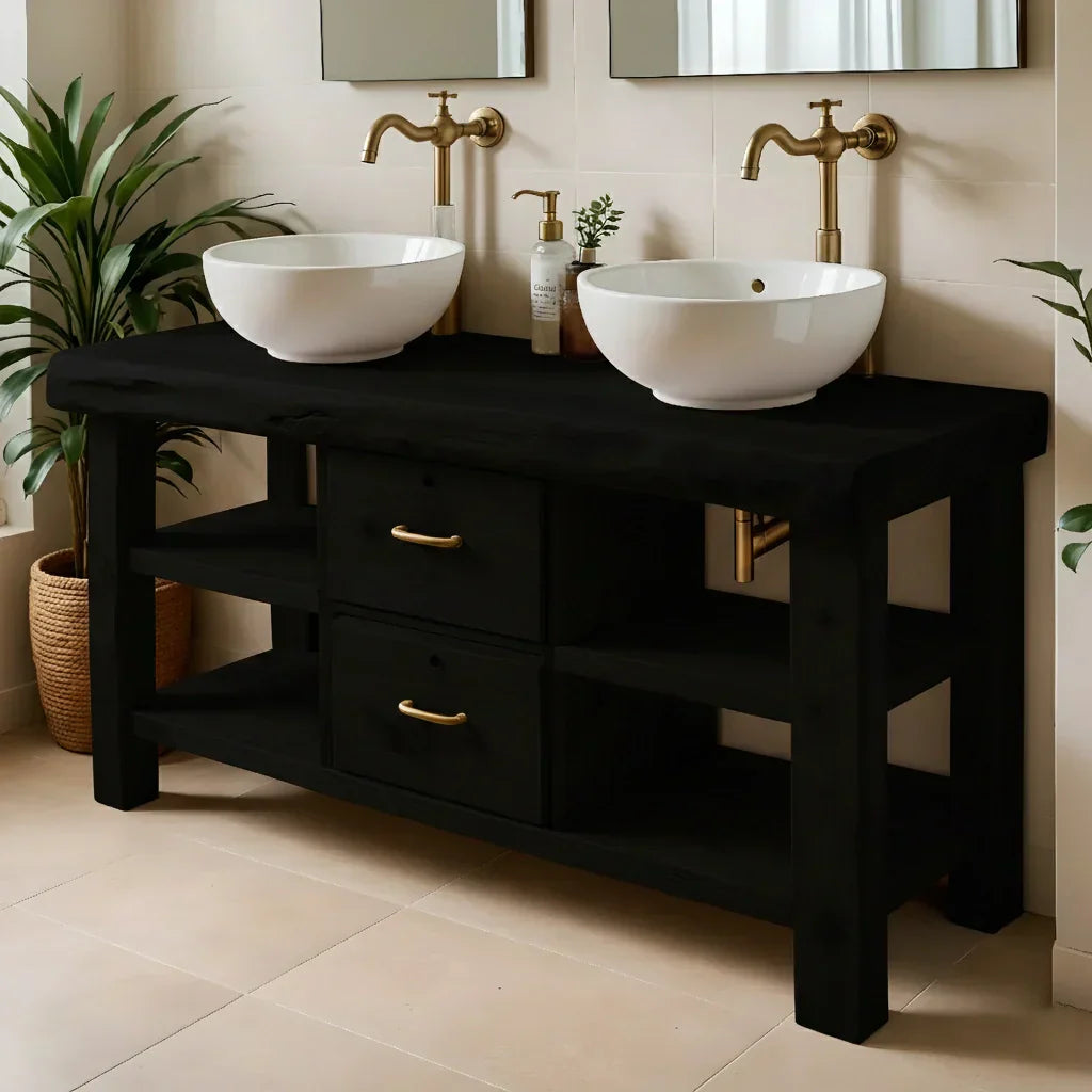 Handcrafted Natural Solid Wood Double-Sink Bathroom Vanity - Rustirawood