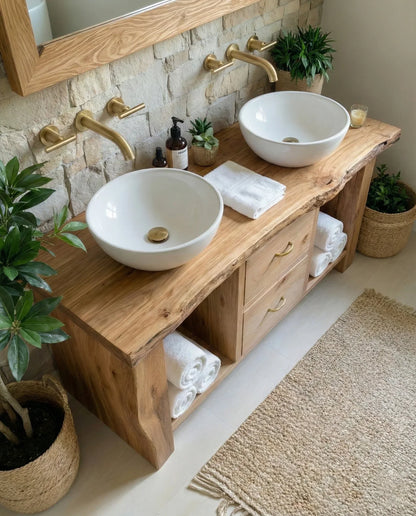 Handcrafted Natural Solid Wood Double-Sink Bathroom Vanity - Rustirawood