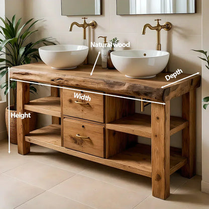 Handcrafted Natural Solid Wood Double-Sink Bathroom Vanity - Woodenecho