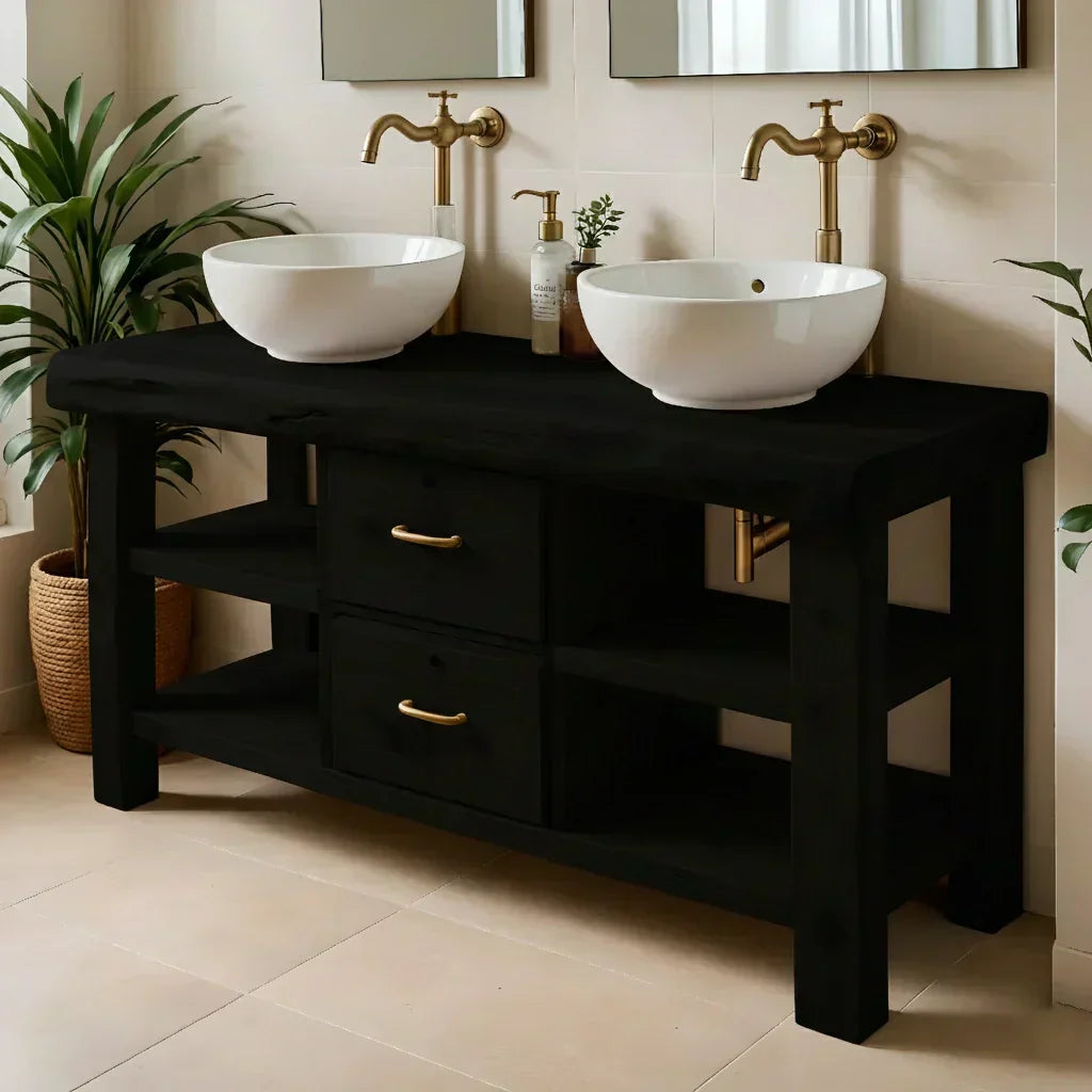 Handcrafted Natural Solid Wood Double-Sink Bathroom Vanity - Woodenecho
