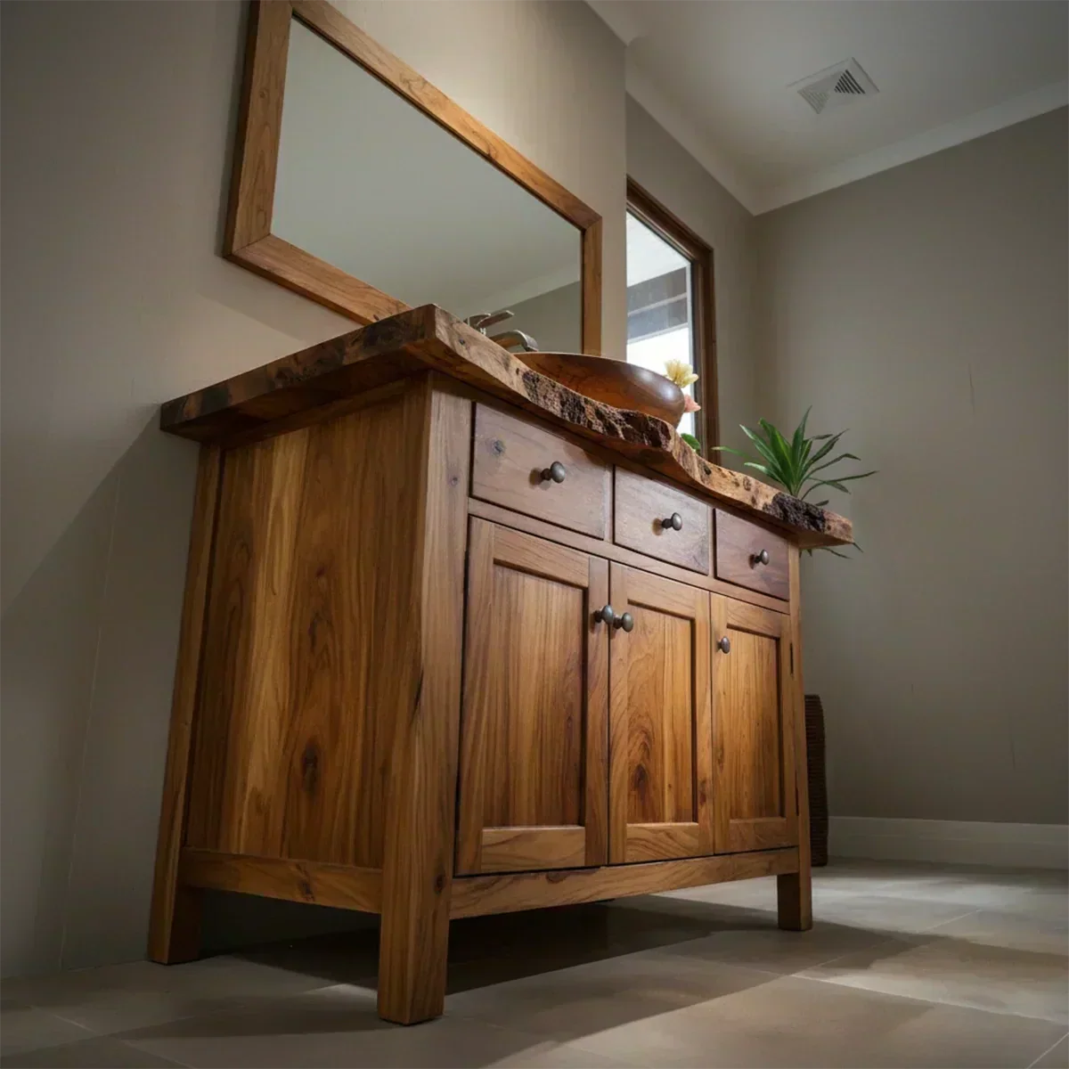 Handcrafted Natural Solid Wood Live-Edge Bathroom Vanity Cabinet - Woodenecho