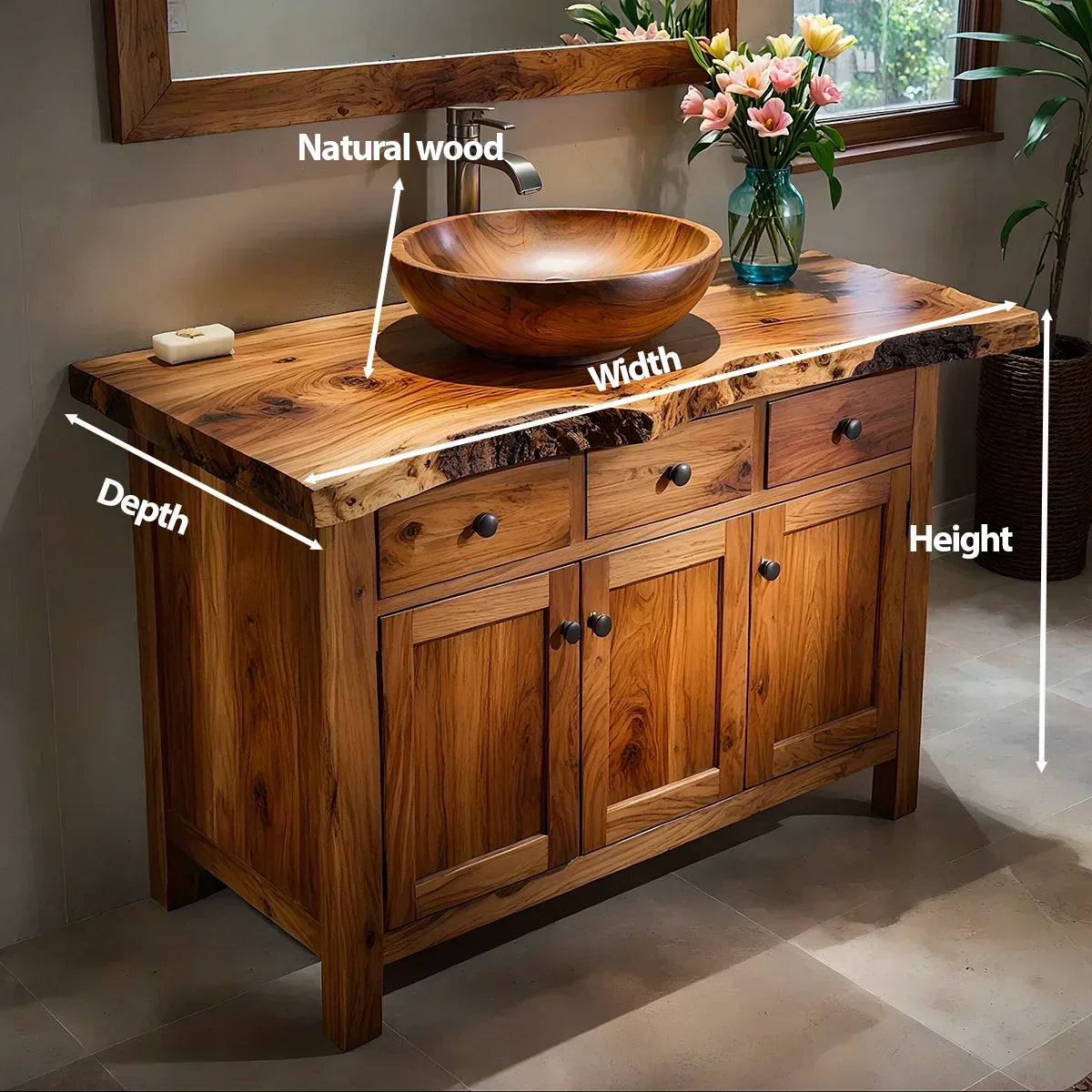 Handcrafted Natural Solid Wood Live-Edge Bathroom Vanity Cabinet - Woodenecho