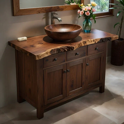 Handcrafted Natural Solid Wood Live-Edge Bathroom Vanity Cabinet - Woodenecho