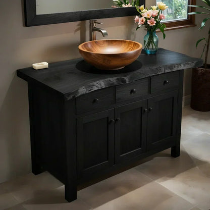Handcrafted Natural Solid Wood Live-Edge Bathroom Vanity Cabinet - Woodenecho