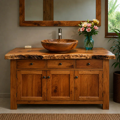 Handcrafted Natural Solid Wood Live-Edge Bathroom Vanity Cabinet - Woodenecho