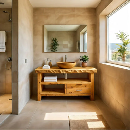 Handcrafted Natural Solid Wood Live-Edge Bathroom Vanity - Rustirawood
