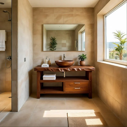 Handcrafted Natural Solid Wood Live-Edge Bathroom Vanity - Rustirawood