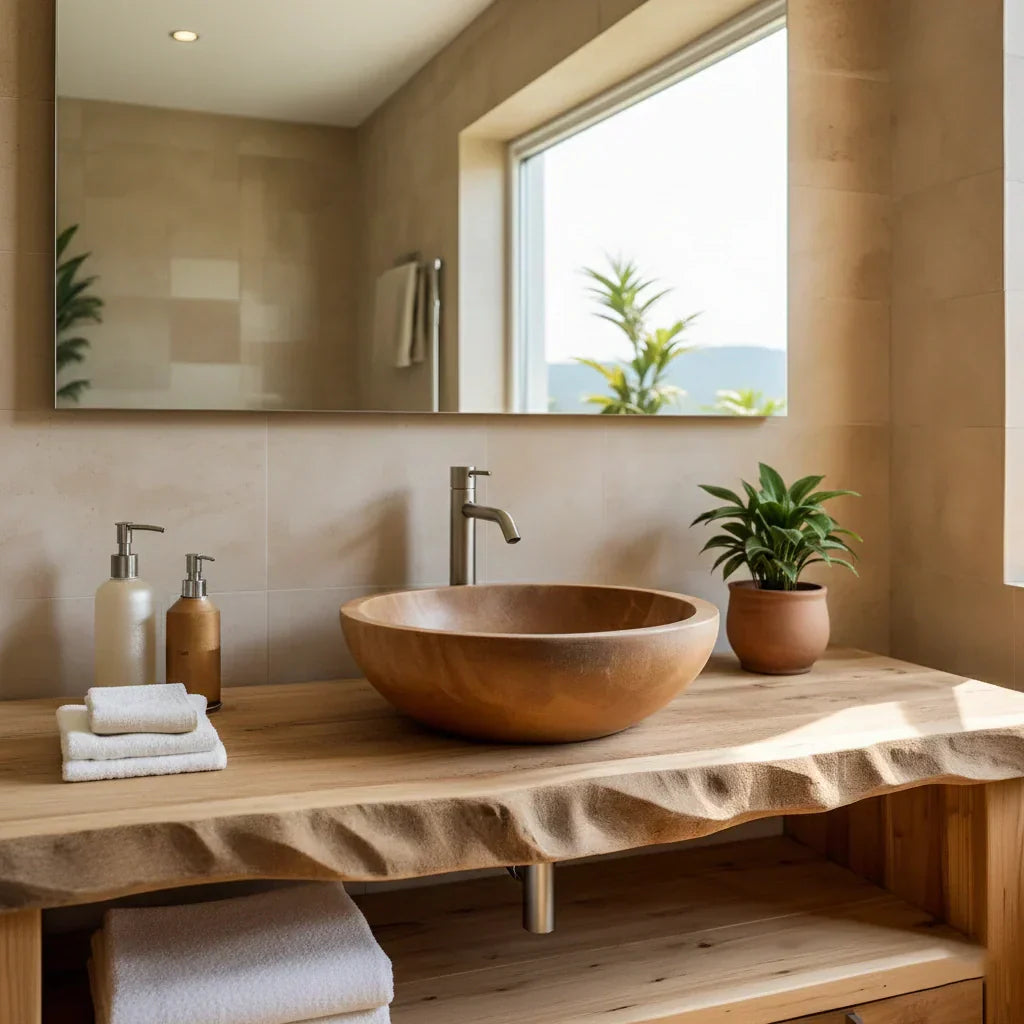 Handcrafted Natural Solid Wood Live-Edge Bathroom Vanity - Rustirawood