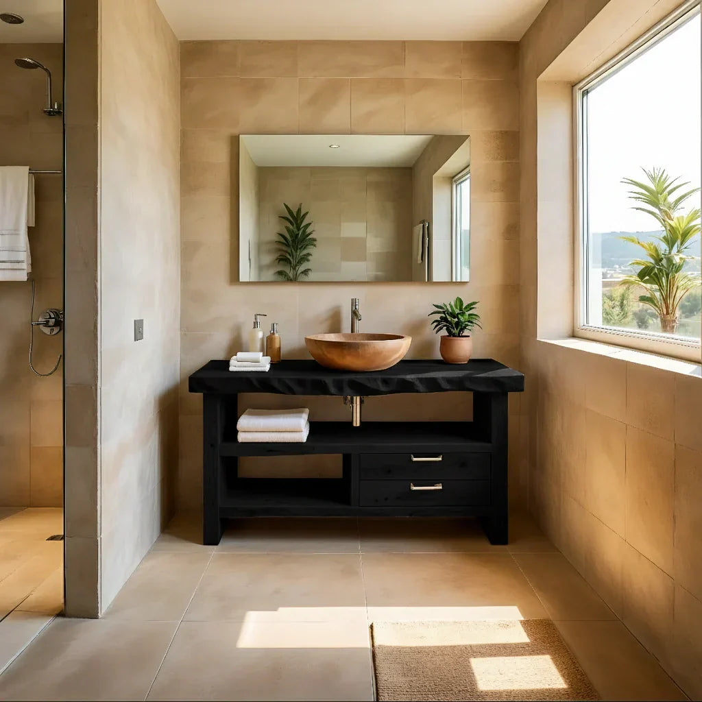 Handcrafted Natural Solid Wood Live-Edge Bathroom Vanity - Rustirawood