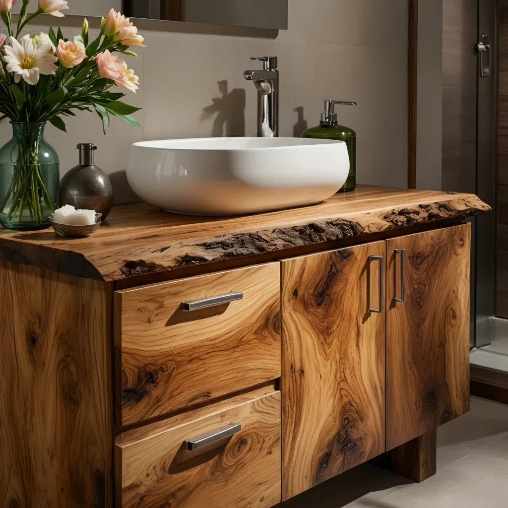 Handcrafted Natural Solid Wood Live-Edge Bathroom Vanity - Rustirawood