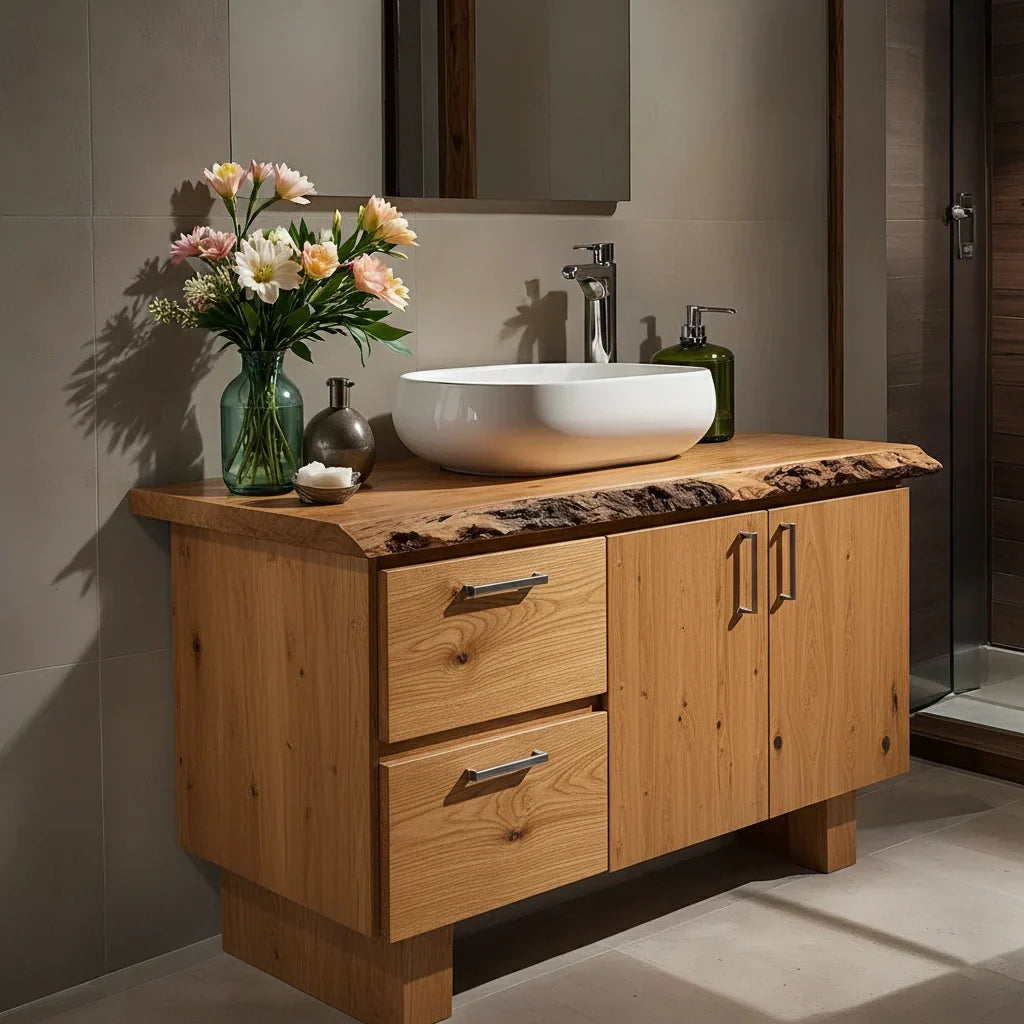 Handcrafted Natural Solid Wood Live-Edge Bathroom Vanity - Rustirawood
