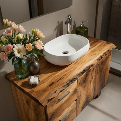 Handcrafted Natural Solid Wood Live-Edge Bathroom Vanity - Rustirawood