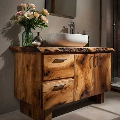 Handcrafted Natural Solid Wood Live-Edge Bathroom Vanity - Rustirawood