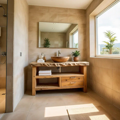 Handcrafted Natural Solid Wood Live-Edge Bathroom Vanity - Woodenecho