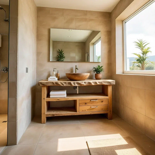 Handcrafted Natural Solid Wood Live-Edge Bathroom Vanity - Woodenecho