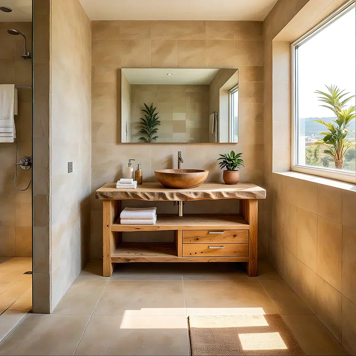 Handcrafted Natural Solid Wood Live-Edge Bathroom Vanity - Woodenecho