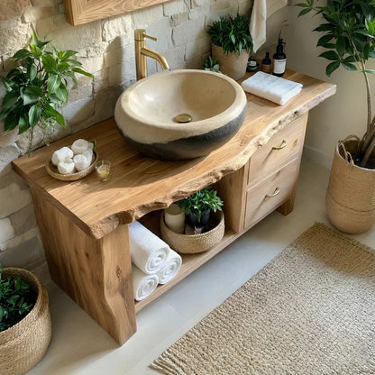 Handcrafted Natural Solid Wood Live-Edge Bathroom Vanity - Woodenecho