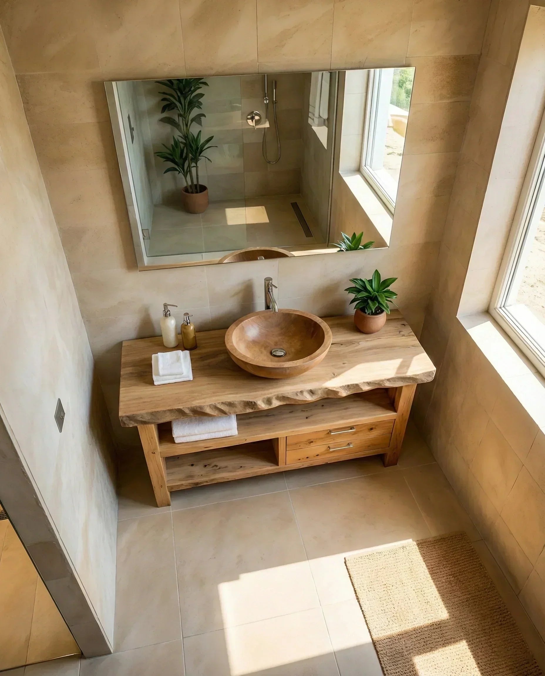 Handcrafted Natural Solid Wood Live-Edge Bathroom Vanity - Woodenecho