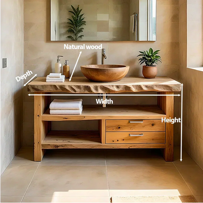 Handcrafted Natural Solid Wood Live-Edge Bathroom Vanity - Woodenecho