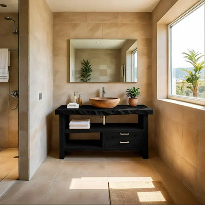 Handcrafted Natural Solid Wood Live-Edge Bathroom Vanity - Woodenecho
