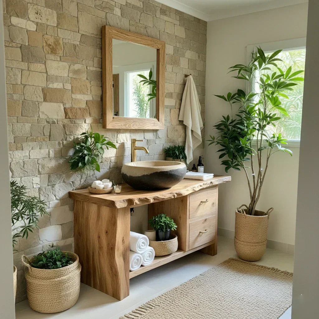 Handcrafted Natural Solid Wood Live-Edge Bathroom Vanity - Woodenecho