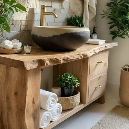 Handcrafted Natural Solid Wood Live-Edge Bathroom Vanity - Woodenecho