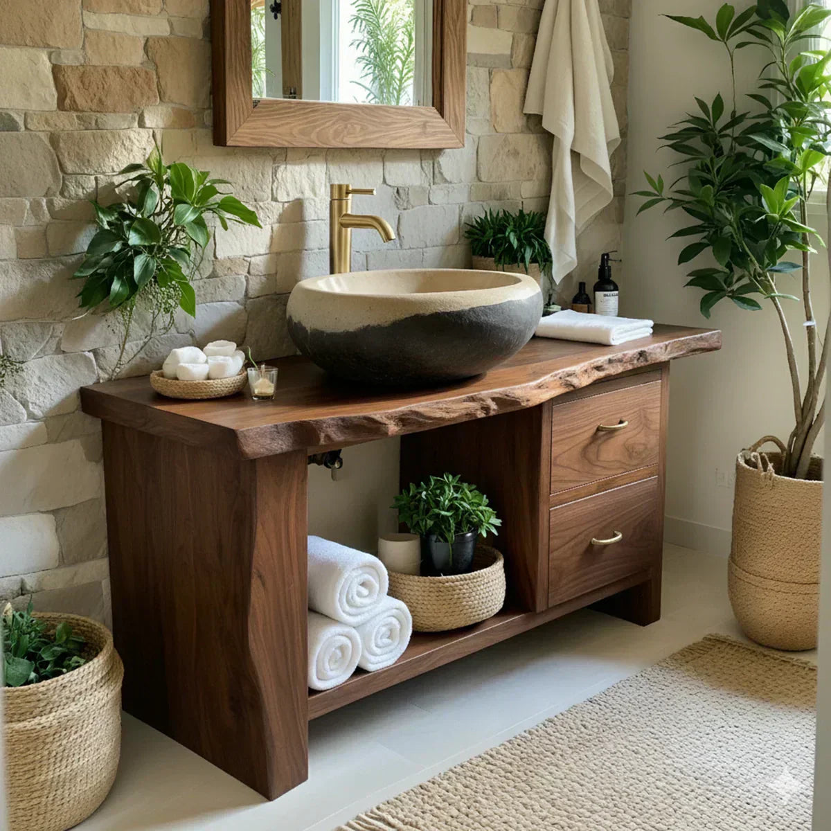 Handcrafted Natural Solid Wood Live-Edge Bathroom Vanity - Woodenecho