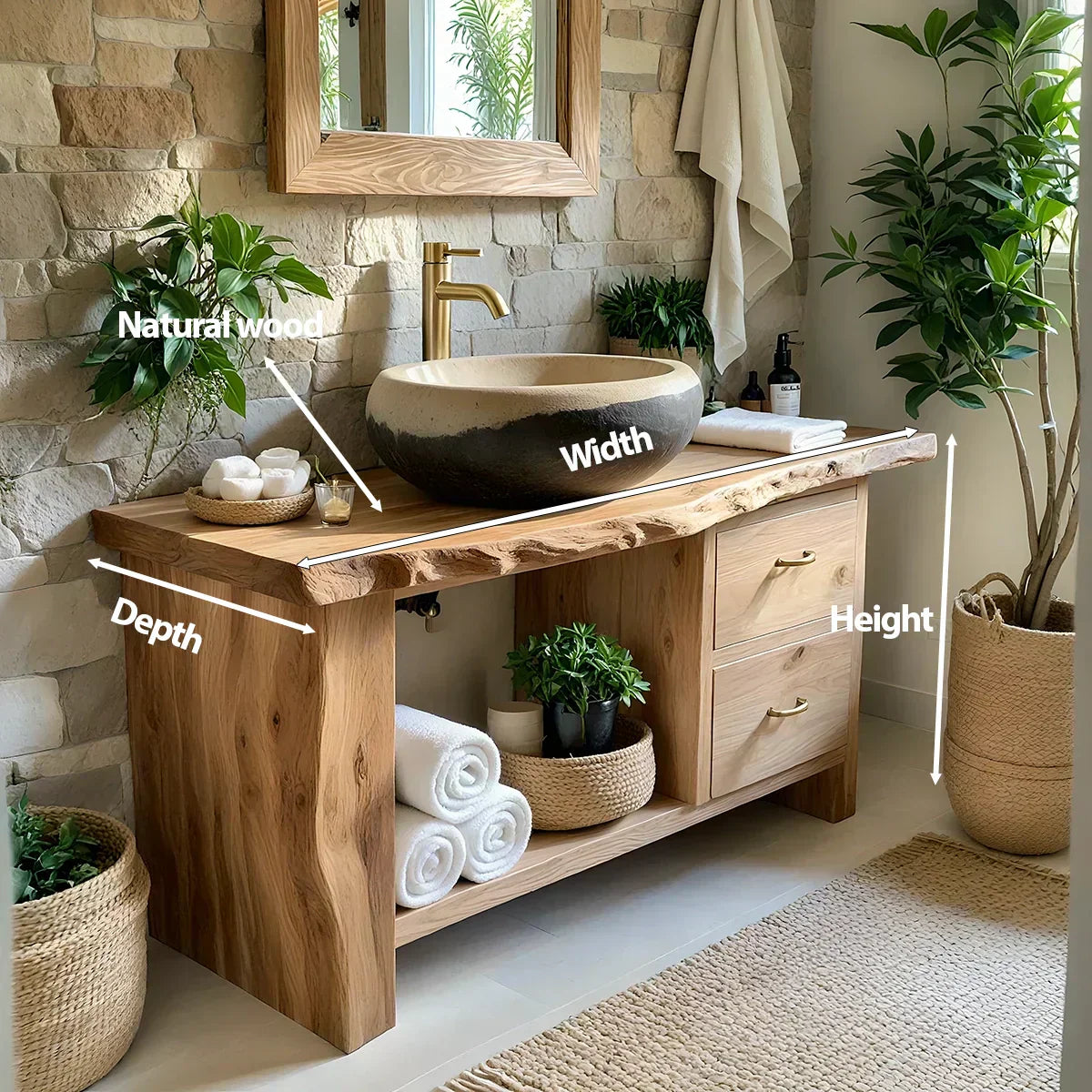 Handcrafted Natural Solid Wood Live-Edge Bathroom Vanity - Woodenecho