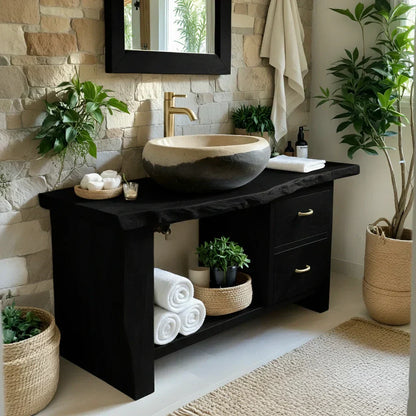 Handcrafted Natural Solid Wood Live-Edge Bathroom Vanity - Woodenecho