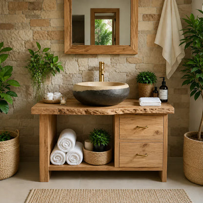 Handcrafted Natural Solid Wood Live-Edge Bathroom Vanity - Woodenecho